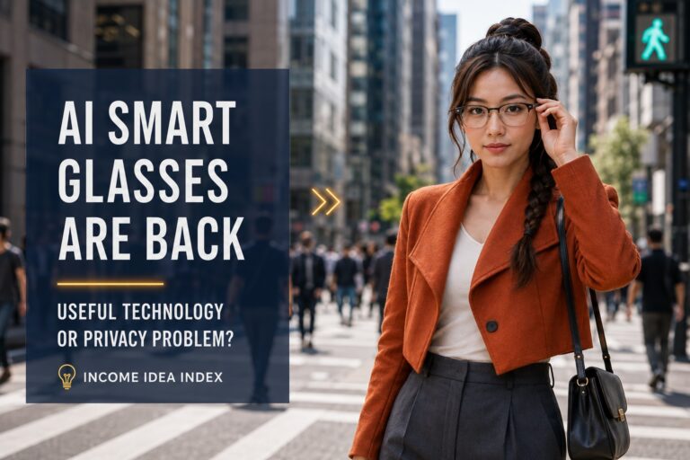Maya wearing AI smart glasses in a modern technology setting